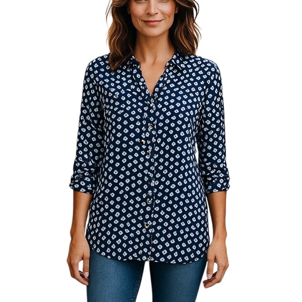 Perseption Concept Women’s Button Up Semi Sheer Top Size Large